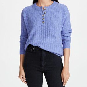 Madewell Cherry Ribbed Henley Sweater Heather Sky